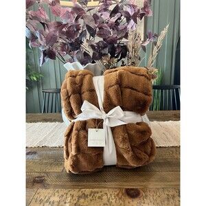 Channel Faux Fur Throw Blanket Dark Camel - Threshold NEW